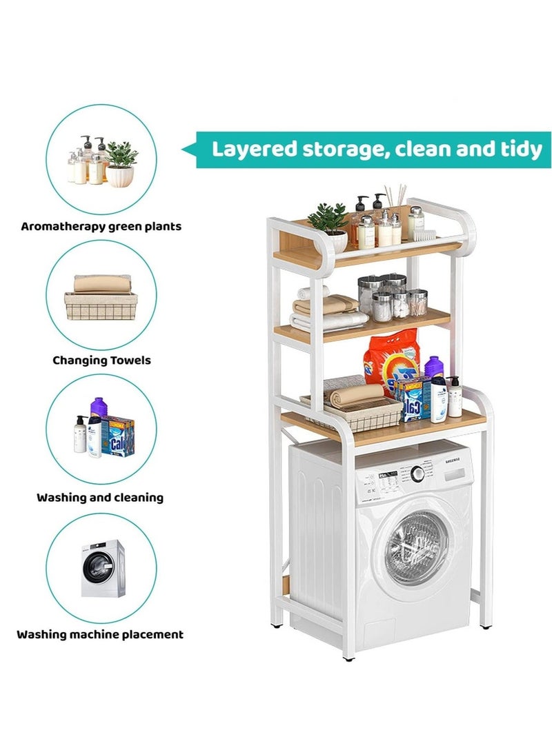 WALALLA 3 Shelves Toilet Drum Washing Machine Rack, Bathroom Corner Stand Storage Organizer Accessories, Free Standing Home Office Storage Rack for Space Saver with Towel Rack - Image 5